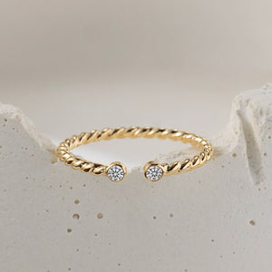 Vintage Twisted Rope Open Cuff Bezel CZ Ring