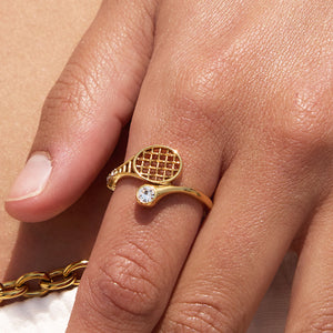 Sparkle CZ Tennis Racket Open Bypass Ring