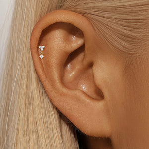 Dainty Trinity CZ Dangle Flat Back Stud Earrings