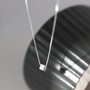 Minimalist Brushed Geometric Cube Necklace