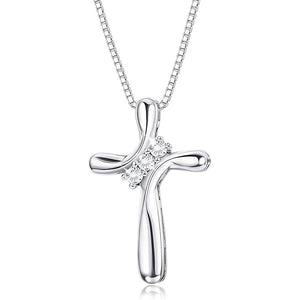 Three Stone Curved Cross Charm Necklace