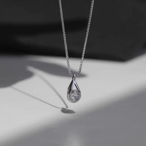 Hollow Teardrop Cage CZ Pendant Necklace