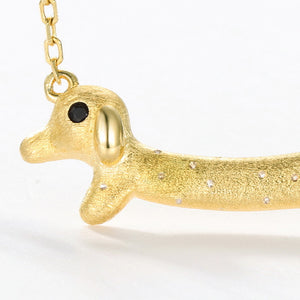 Matte Brushed CZ Dachshund Charm Necklace