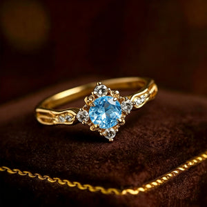 Vintage Blue CZ Starburst Crown Band Ring