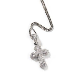 Iced Out Pink CZ Cross Box Chain Necklace