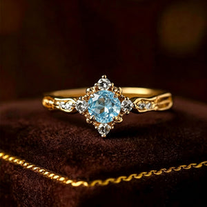 Vintage Blue CZ Starburst Crown Band Ring