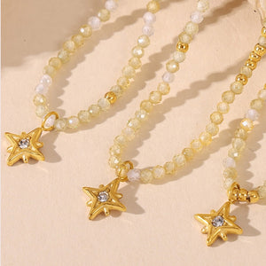 Boho Beaded Starburst CZ Pendant Necklace