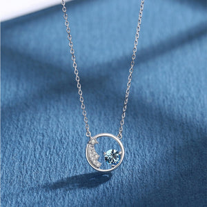 Dainty Blue Star Moon Pendant Necklace