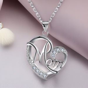 Dainty Silver Mom Heart Charm Necklace