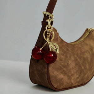 Retro Red Cherry Tote Bag Charm Keychain