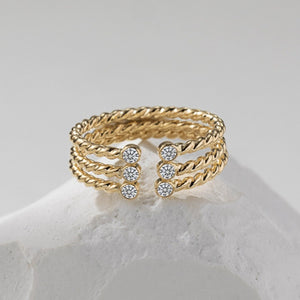 Vintage Twisted Rope Open Cuff Bezel CZ Ring