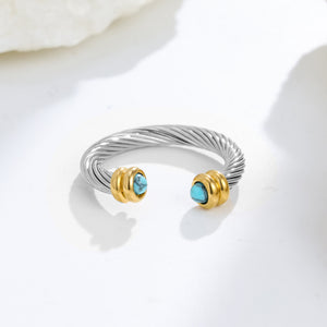 Vintage Cable Wire Crystal Open Cuff Ring