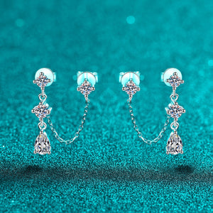 Teardrop Double Piercing Chain Drop Earrings