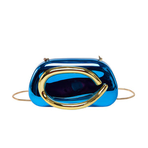 Metallic Curved Oval Hard Shell Clutch Bag