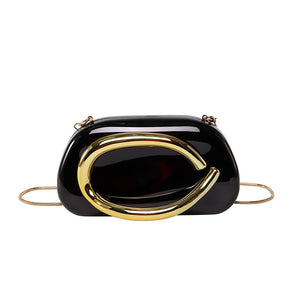 Metallic Curved Oval Hard Shell Clutch Bag