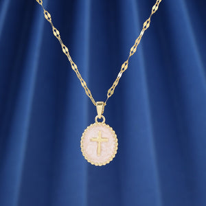 Enamel Oval Cross Medallion Charm Necklace