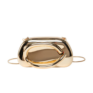 Metallic Curved Oval Hard Shell Clutch Bag
