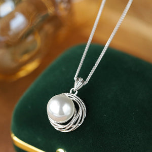 Vintage Pearl Swirl Halo Pendant Necklace