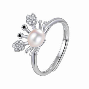 Dainty Silver Pearl Ocean Crab Band Ring