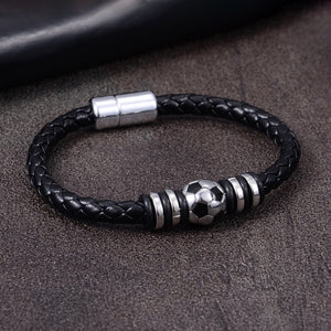 Braided Leather Soccer Ball Magnetic Bracelet