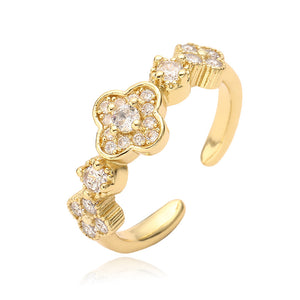CZ Four Leaf Clover Adjustable Statement Ring