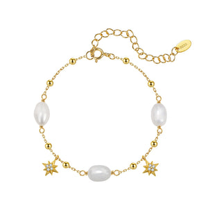 Dainty Pearl Starburst Celestial Charm Bracelet