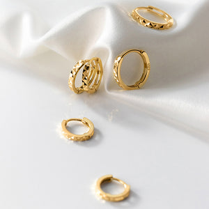 Diamond Cut Textured Huggie Hoop Earrings