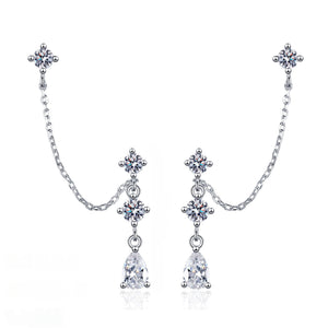 Teardrop Double Piercing Chain Drop Earrings