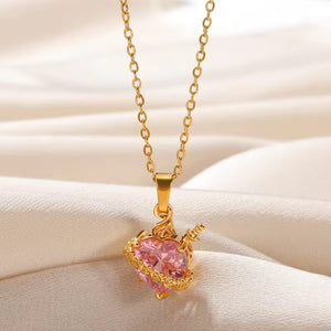 Dainty Heart Pink Cross Pendant Necklace