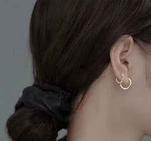 Diamond Cut Textured Huggie Hoop Earrings
