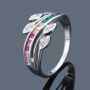 Rainbow CZ Olive Leaf Vine Stacking Ring
