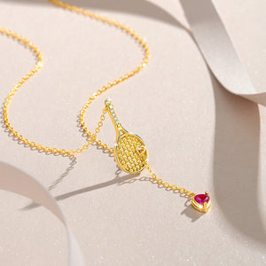 Dainty Pink Heart Tennis Charm Necklace