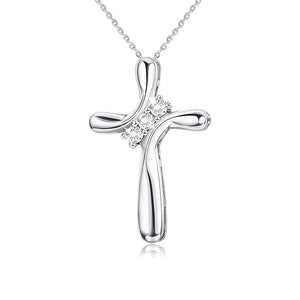 Three Stone Curved Cross Charm Necklace