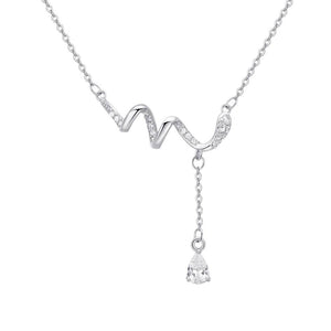 Wave Ribbon Pear Drop Lariat charm Necklace