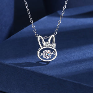 Dancing CZ Bunny Rabbit Bow Knot Necklace