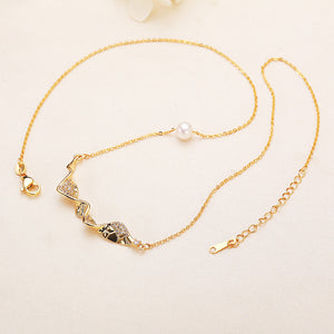 Asymmetric Wave Ribbon Pearl Lariat Necklace