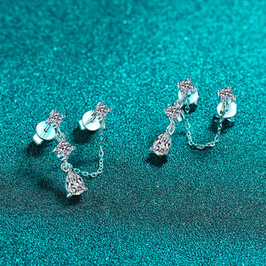 Teardrop Double Piercing Chain Drop Earrings