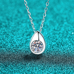 Teardrop Bezel Moissanite Solitaire Necklace