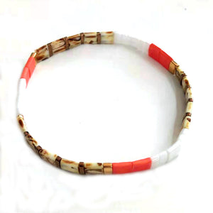 Boho Turquoise Coral Tile Bead Bracelet