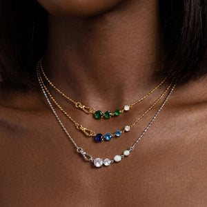 Dainty CZ Opal Asymmetric Ball Chain Necklace