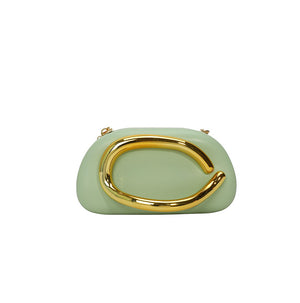Metallic Curved Oval Hard Shell Clutch Bag