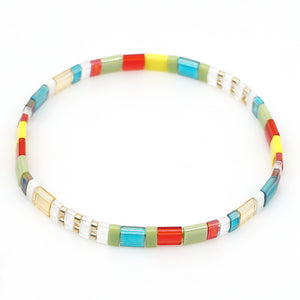 Boho Turquoise Coral Tile Bead Bracelet