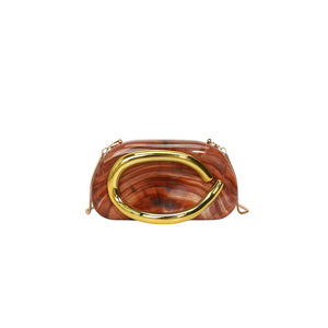 Metallic Curved Oval Hard Shell Clutch Bag
