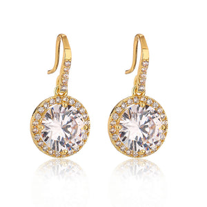 Halo Setting CZ Dangle Drop Hook Earrings