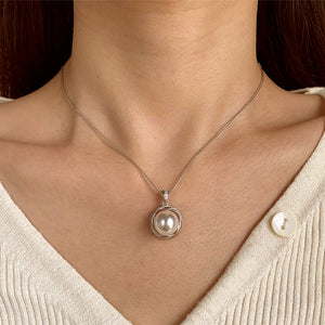 Vintage Pearl Swirl Halo Pendant Necklace