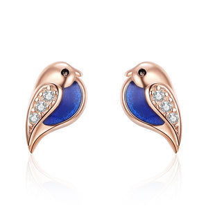 Whimsical Bluebird Enamel Stud Earrings