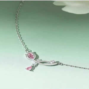 Pink Tulip Flower Horizontal Charm Necklace
