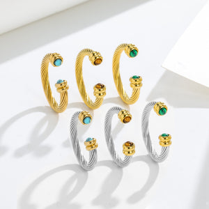 Vintage Cable Wire Crystal Open Cuff Ring