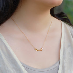 Matte Brushed CZ Dachshund Charm Necklace