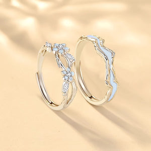 Luminous Flower Wave Couple Matching Ring